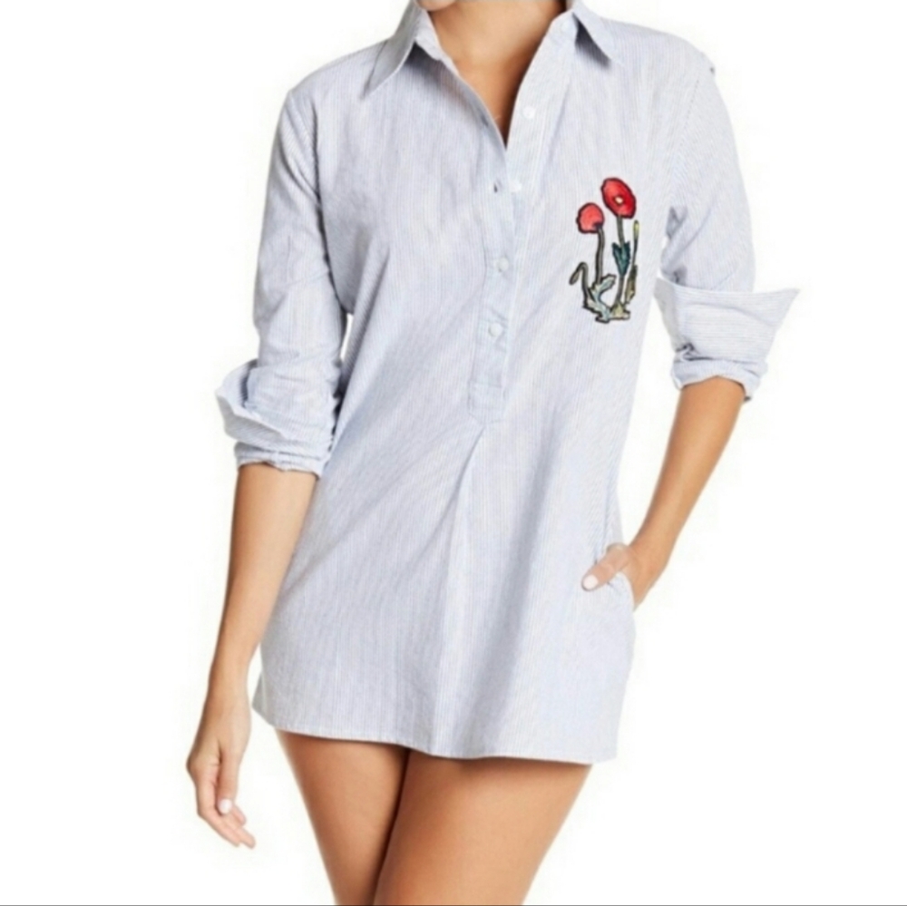 Sam Edelman Cotton Embroidered Boyfriend Sleep Shirt